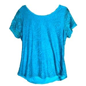 Teal blue lace overlay top
